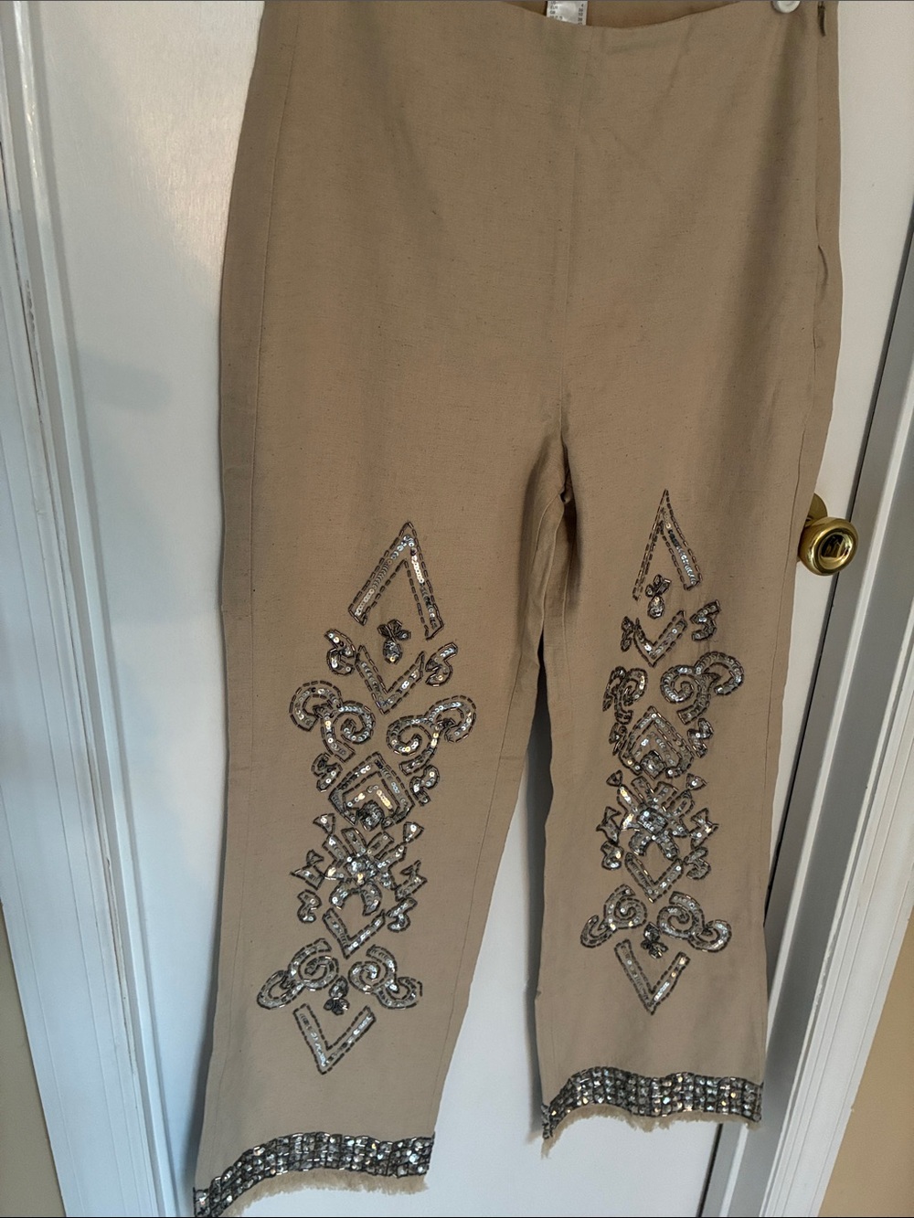 VENUS Beige Straight-Leg Embellished Pants